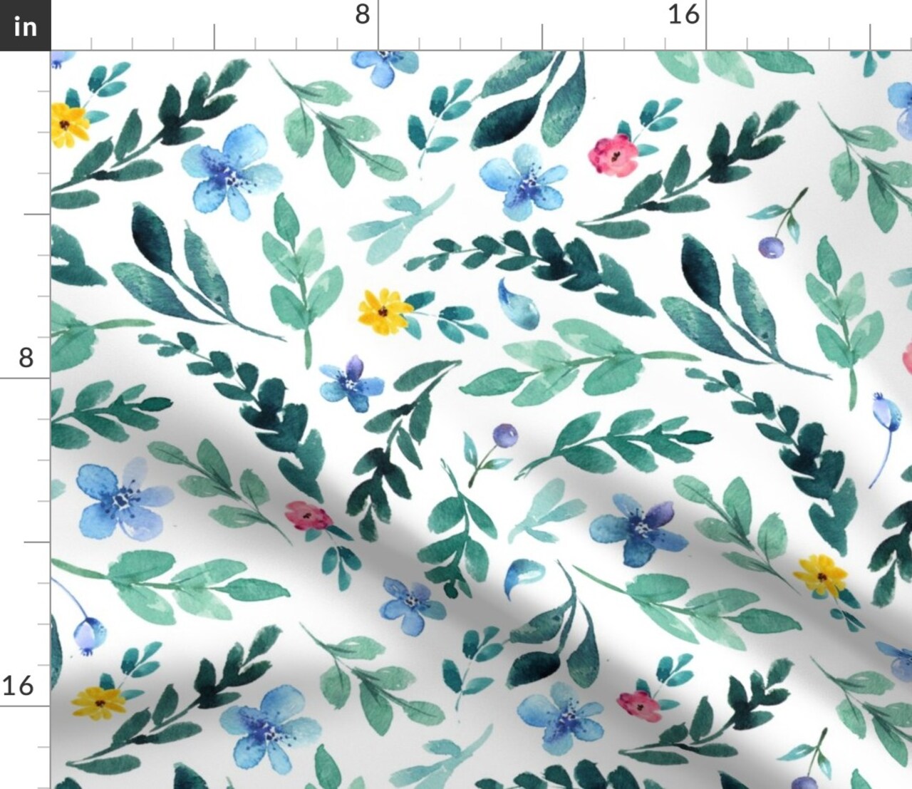 Blossom Garden Watercolor Blooms Blue Yellow Pink Delicate Botanical Custom Printed Fabric by Spoonflower Various Fabrics by the Yard or Fat Quarter